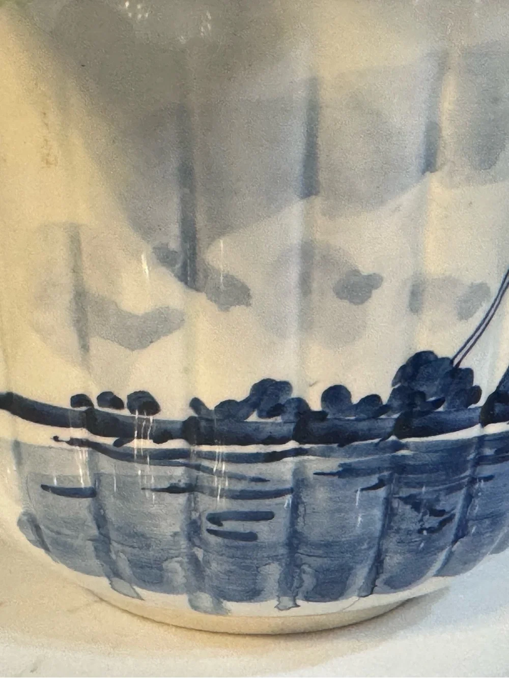 Vintage Delft Holland Blue Hand Painted Planter Floral Windmill Pottery